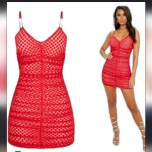 PrettyLittleThing Red Polka Dot Ruched Bodycon Dress Size 12 US‎ 8